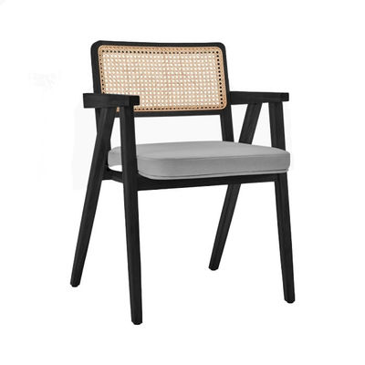 kaufen Schwarzer Holz- und Rohr-Esstuhl Stapelbare Retro-Rattan-Holz-Sessel Online-Herstellung