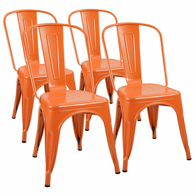 kaufen Hauswirtschaftliche Stackbare Metall Speisesessel Orange Vintage Metall Bistro Stühle Online-Herstellung