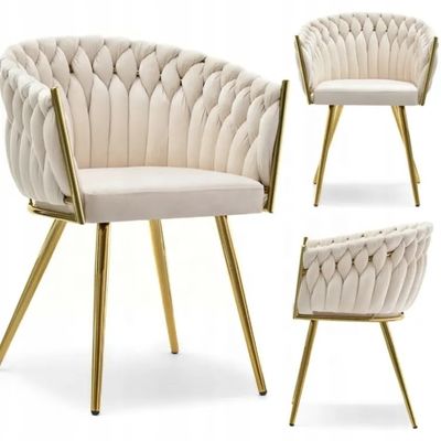 Gewebter Samt Stoff Sessel Creme Polstered Esszimmer Stühle Für Schlafzimmer
