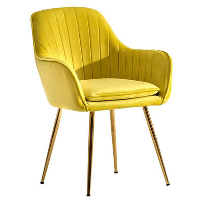 Gelber gepolsterter Esszimmer Stuhl Moderne Samtgewebe Esszimmer Stuhl mit Goldmetallbein